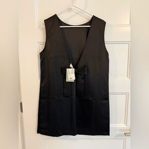 NWT H&M Sleeveless Satin Black Mini Dress with Embellished Bow, M